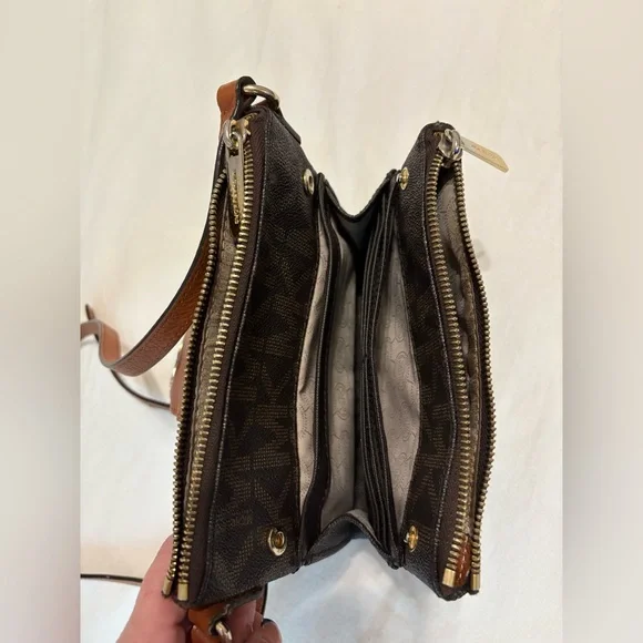 Michael Kors Brown and Tan Logo Crossbody Bag - Picture 3 of 7